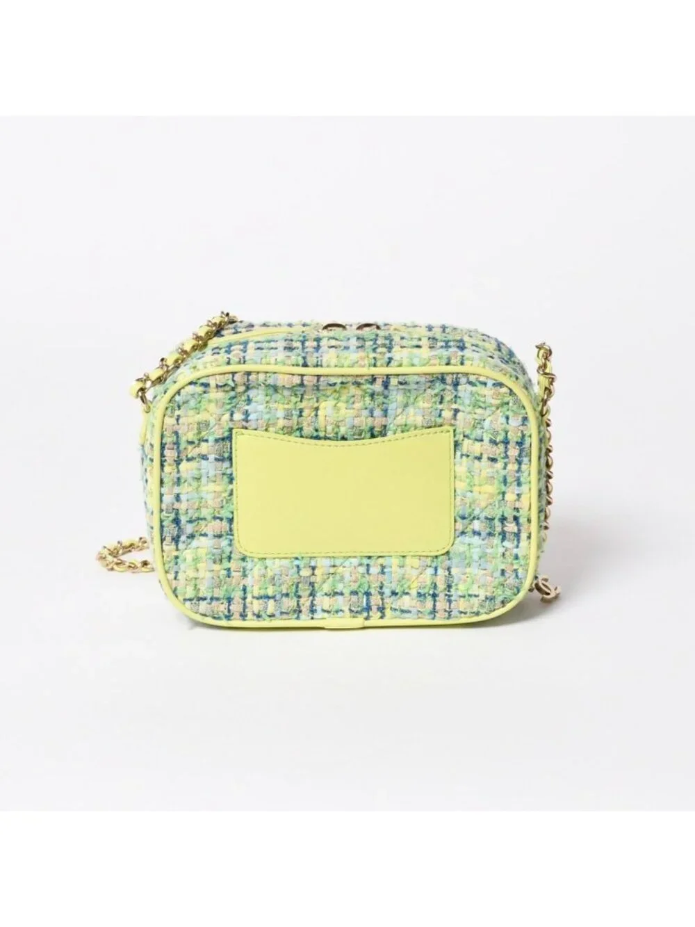 Chanel CC Mania Small Camera Bag CC Logo Lime Green Multicolor Tweed Lambskin